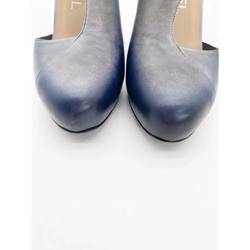 Chanel Fall 2012 Runway Navy Silver Ombre Leather Lucite Ice Crystal Heels EU 37